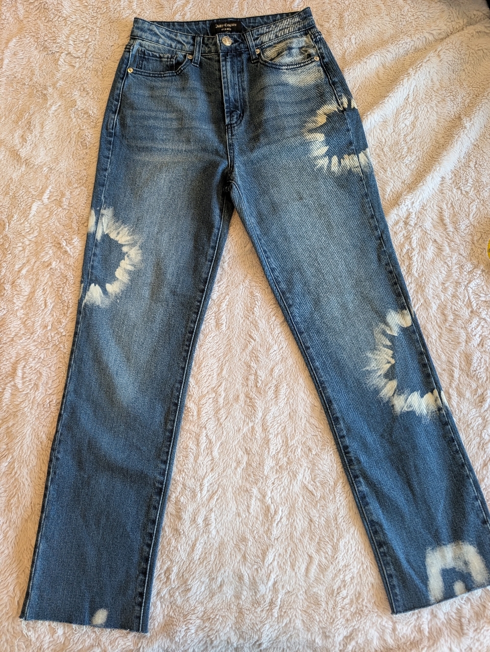 Juicy Couture High waist Straight leg Denim Jeans white Tie dye pattern 26